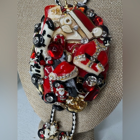 One of a Kind Handcrafted Western Christmas Bolo Tie Santa Collage Statement - Picture 3 of 5